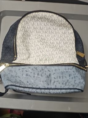 Michael Kors Two-Tone MK Monogram Backpack in Navy & White